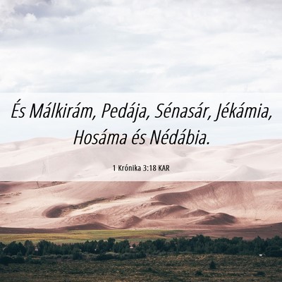 Picture 06 - 1 Krónika 3:18 KAR - És Málkirám, Pedája, Sénasár, Jékámia, - Bible Verse Picture