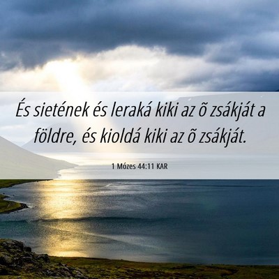Picture 06 - 1 Mózes 44:11 KAR - És sietének és leraká kiki az õ zsákját a - Bible Verse Picture