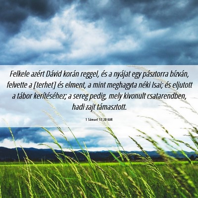 Picture 06 - 1 Sámuel 17:20 KAR - Felkele azért Dávid korán reggel, és a - Bible Verse Picture
