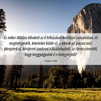 Picture 06 - 2 Királyok 1:2 KAR - És mikor Akházia kibukott az õ felházának - Bible Verse Picture