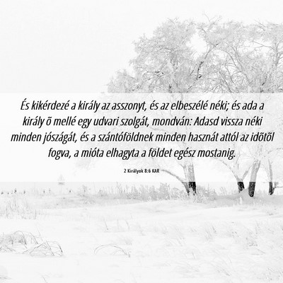 Picture 06 - 2 Királyok 8:6 KAR - És kikérdezé a király az asszonyt, és az - Bible Verse Picture