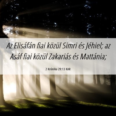 Picture 06 - 2 Krónika 29:13 KAR - Az Elisáfán fiai közül Simri és Jéhiel; az - Bible Verse Picture
