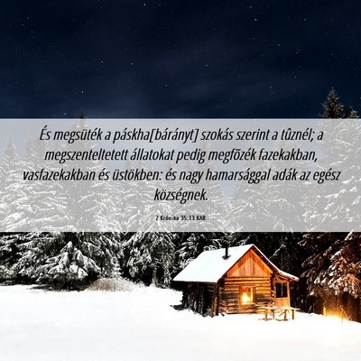 Picture 06 - 2 Krónika 35:13 KAR - És megsüték a páskha[bárányt] szokás - Bible Verse Picture