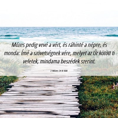 Picture 06 - 2 Mózes 24:8 KAR - Mózes pedig vevé a vért, és ráhinté a - Bible Verse Picture