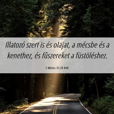 Picture 06 - 2 Mózes 35:28 KAR - Illatozó szert is és olajat, a mécsbe és a - Bible Verse Picture