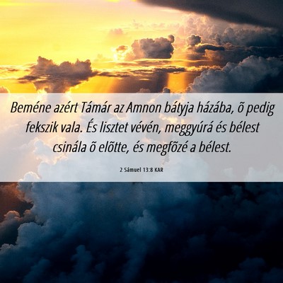 Picture 06 - 2 Sámuel 13:8 KAR - Beméne azért Támár az Amnon bátyja házába, - Bible Verse Picture