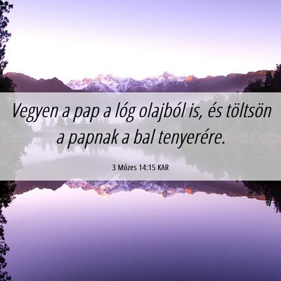 Picture 06 - 3 Mózes 14:15 KAR - Vegyen a pap a lóg olajból is, és töltsön a - Bible Verse Picture