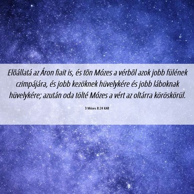 Picture 06 - 3 Mózes 8:24 KAR - Elõállatá az Áron fiait is, és tõn Mózes a - Bible Verse Picture