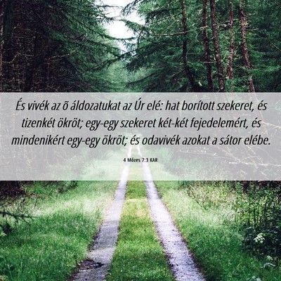 Picture 06 - 4 Mózes 7:3 KAR - És vivék az õ áldozatukat az Úr elé: hat - Bible Verse Picture
