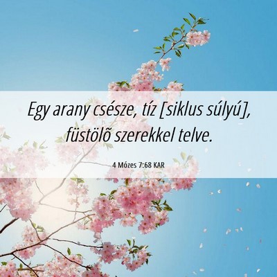 Picture 06 - 4 Mózes 7:68 KAR - Egy arany csésze, tíz [siklus súlyú], - Bible Verse Picture