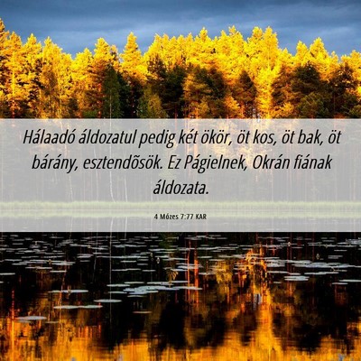 Picture 06 - 4 Mózes 7:77 KAR - Hálaadó áldozatul pedig két ökör, öt kos, - Bible Verse Picture