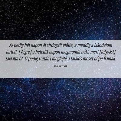 Picture 06 - Bírák 14:17 KAR - Az pedig hét napon át sírdogált elõtte, a - Bible Verse Picture