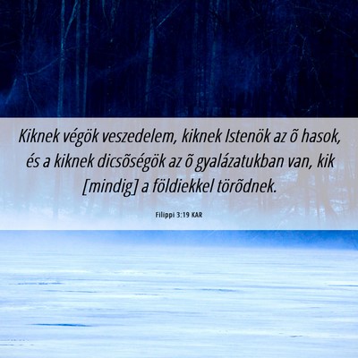 Picture 06 - Filippi 3:19 KAR - Kiknek végök veszedelem, kiknek Istenök az õ - Bible Verse Picture