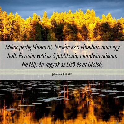 Picture 06 - Jelenések 1:17 KAR - Mikor pedig láttam õt, leesém az õ lábaihoz, - Bible Verse Picture
