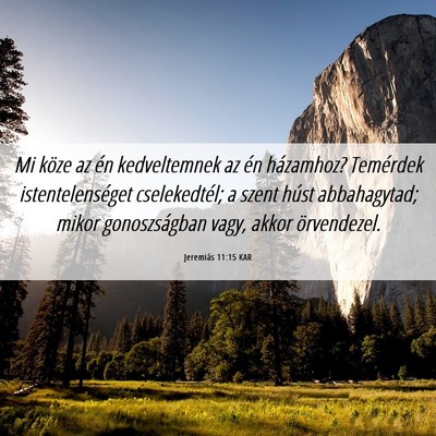 Picture 06 - Jeremiás 11:15 KAR - Mi köze az én kedveltemnek az én házamhoz? - Bible Verse Picture