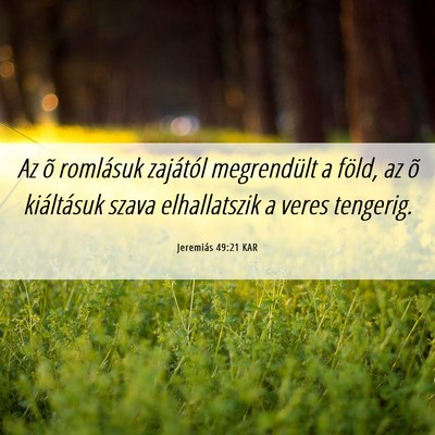 Picture 06 - Jeremiás 49:21 KAR - Az õ romlásuk zajától megrendült a föld, az - Bible Verse Picture