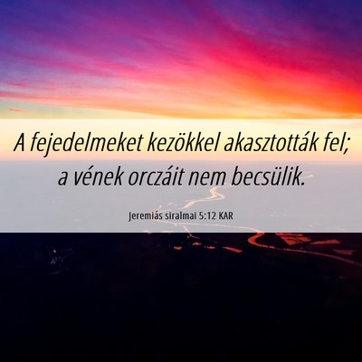 Picture 06 - Jeremiás siralmai 5:12 KAR - A fejedelmeket kezökkel akasztották fel; a - Bible Verse Picture