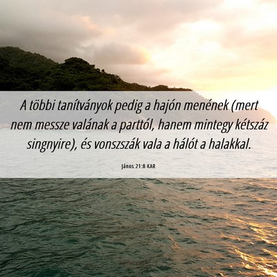 Picture 06 - János 21:8 KAR - A többi tanítványok pedig a hajón menének - Bible Verse Picture