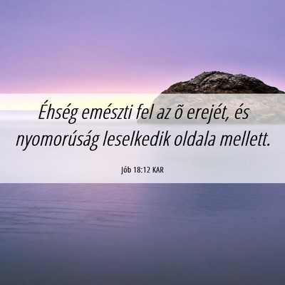 Picture 06 - Jób 18:12 KAR - Éhség emészti fel az õ erejét, és - Bible Verse Picture