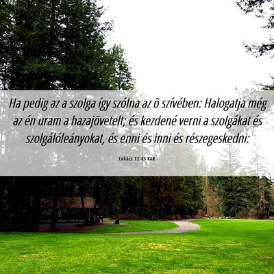 Picture 06 - Lukács 12:45 KAR - Ha pedig az a szolga így szólna az õ - Bible Verse Picture