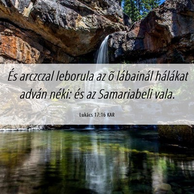 Picture 06 - Lukács 17:16 KAR - És arczczal leborula az õ lábainál hálákat - Bible Verse Picture