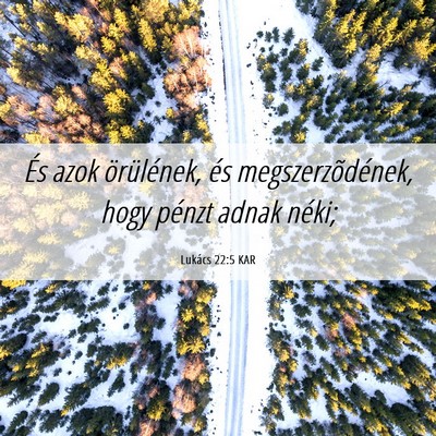 Picture 06 - Lukács 22:5 KAR - És azok örülének, és megszerzõdének, hogy - Bible Verse Picture