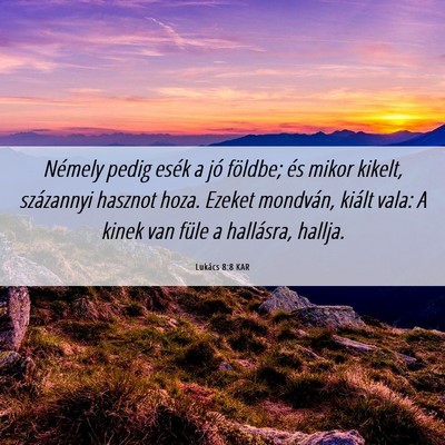 Picture 06 - Lukács 8:8 KAR - Némely pedig esék a jó földbe; és mikor - Bible Verse Picture