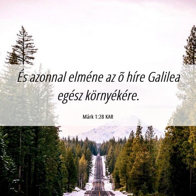 Picture 06 - Márk 1:28 KAR - És azonnal elméne az õ híre Galilea egész - Bible Verse Picture