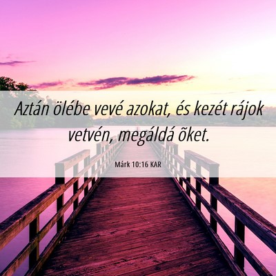 Picture 06 - Márk 10:16 KAR - Aztán ölébe vevé azokat, és kezét rájok - Bible Verse Picture