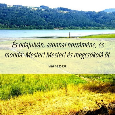 Picture 06 - Márk 14:45 KAR - És odajutván, azonnal hozzáméne, és monda: - Bible Verse Picture