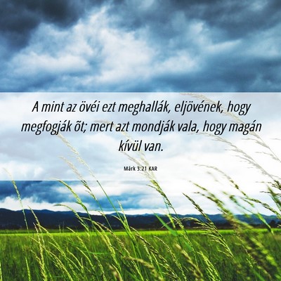 Picture 06 - Márk 3:21 KAR - A mint az övéi ezt meghallák, eljövének, - Bible Verse Picture