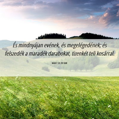 Picture 06 - Máté 14:20 KAR - És mindnyájan evének, és megelégedének; és - Bible Verse Picture
