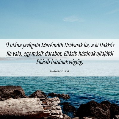 Picture 06 - Nehémiás 3:21 KAR - Õ utána javítgata Merémóth Uriásnak fia, a - Bible Verse Picture
