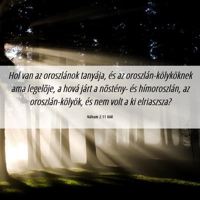 Picture 06 - Náhum 2:11 KAR - Hol van az oroszlánok tanyája, és az - Bible Verse Picture