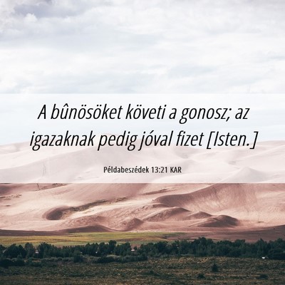 Picture 06 - Példabeszédek 13:21 KAR - A bûnösöket követi a gonosz; az igazaknak - Bible Verse Picture