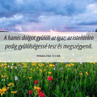 Picture 06 - Példabeszédek 13:5 KAR - A hamis dolgot gyûlöli az igaz; az istentelen - Bible Verse Picture