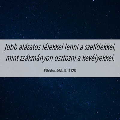 Picture 06 - Példabeszédek 16:19 KAR - Jobb alázatos lélekkel lenni a szelídekkel, - Bible Verse Picture