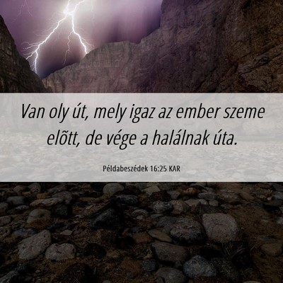 Picture 06 - Példabeszédek 16:25 KAR - Van oly út, mely igaz az ember szeme elõtt, de - Bible Verse Picture