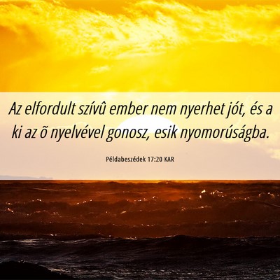 Picture 06 - Példabeszédek 17:20 KAR - Az elfordult szívû ember nem nyerhet jót, és - Bible Verse Picture