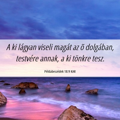Picture 06 - Példabeszédek 18:9 KAR - A ki lágyan viseli magát az õ dolgában, - Bible Verse Picture