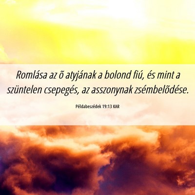 Picture 06 - Példabeszédek 19:13 KAR - Romlása az õ atyjának a bolond fiú, és mint - Bible Verse Picture