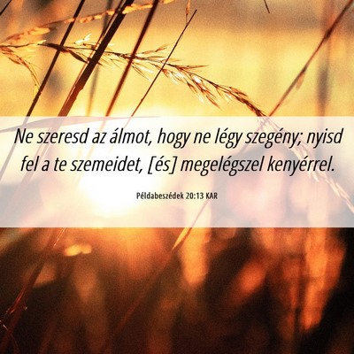 Picture 06 - Példabeszédek 20:13 KAR - Ne szeresd az álmot, hogy ne légy szegény; - Bible Verse Picture