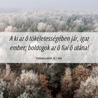 Picture 06 - Példabeszédek 20:7 KAR - A ki az õ tökéletességében jár, igaz ember; - Bible Verse Picture
