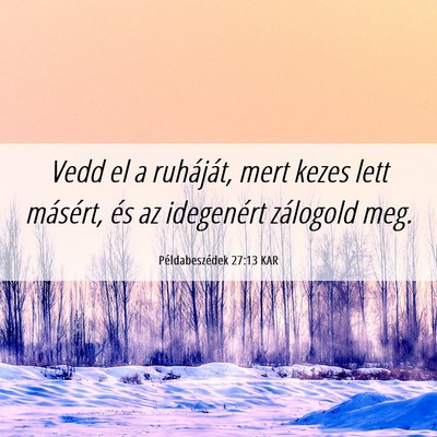 Picture 06 - Példabeszédek 27:13 KAR - Vedd el a ruháját, mert kezes lett másért, - Bible Verse Picture