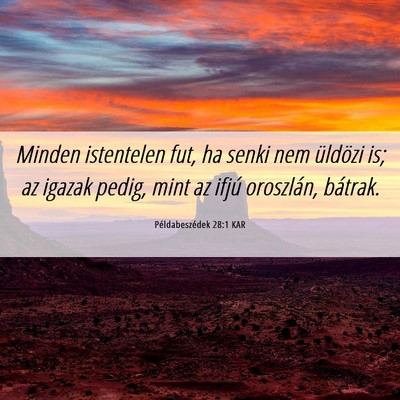 Picture 06 - Példabeszédek 28:1 KAR - Minden istentelen fut, ha senki nem üldözi is; - Bible Verse Picture