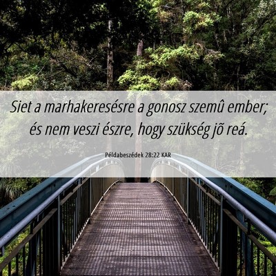 Picture 06 - Példabeszédek 28:22 KAR - Siet a marhakeresésre a gonosz szemû ember; és - Bible Verse Picture