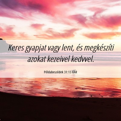 Picture 06 - Példabeszédek 31:13 KAR - Keres gyapjat vagy lent, és megkészíti azokat - Bible Verse Picture