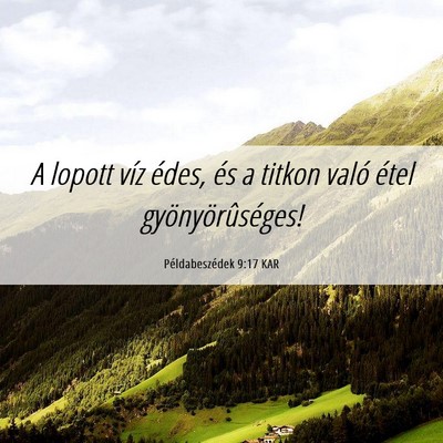 Picture 06 - Példabeszédek 9:17 KAR - A lopott víz édes, és a titkon való étel - Bible Verse Picture