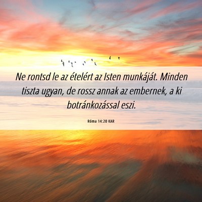 Picture 06 - Róma 14:20 KAR - Ne rontsd le az ételért az Isten munkáját. - Bible Verse Picture