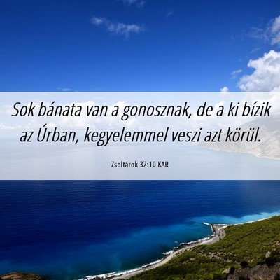 Picture 06 - Zsoltárok 32:10 KAR - Sok bánata van a gonosznak, de a ki bízik az - Bible Verse Picture